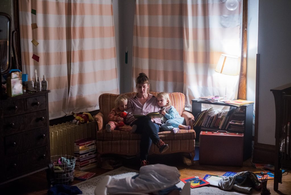 Lisa, Imogen, and Margo during the nightly reading routine.